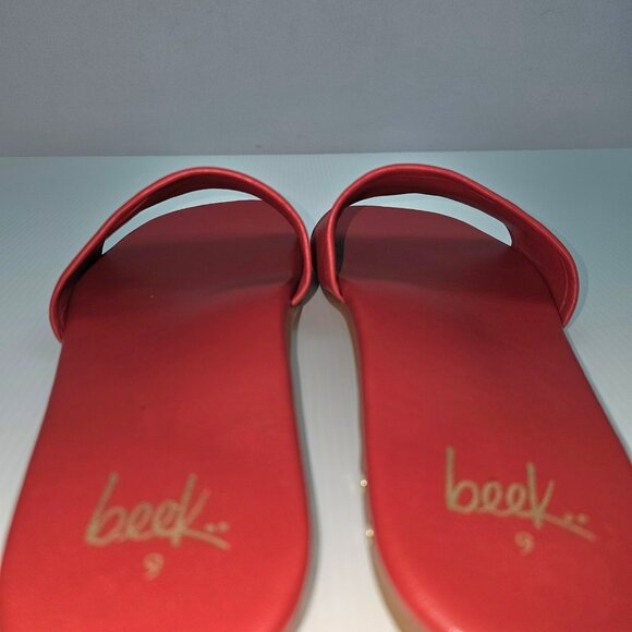 Beek Honeybird Slide Sandal Womens 9 Red Leather Square Toe Designer Comfort - Picture 9 of 13